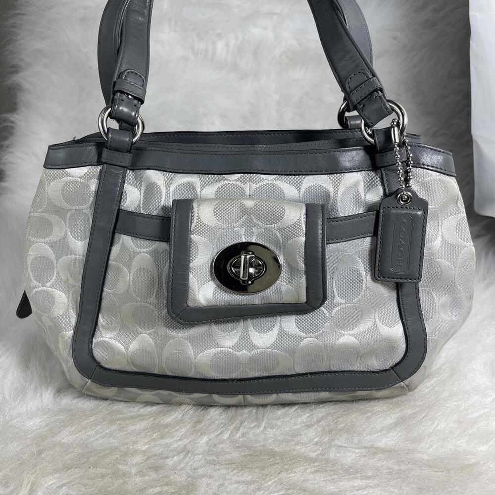 COACH Cricket Signature Deluxe F14934 Grey Tote Satchel Handbag Shoulder Bag